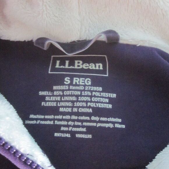 L.L.Bean Womens Size S Cotton Blend Full Zip Purple Hoodie Fleece Zip Up Jacket - Picture 6 of 12